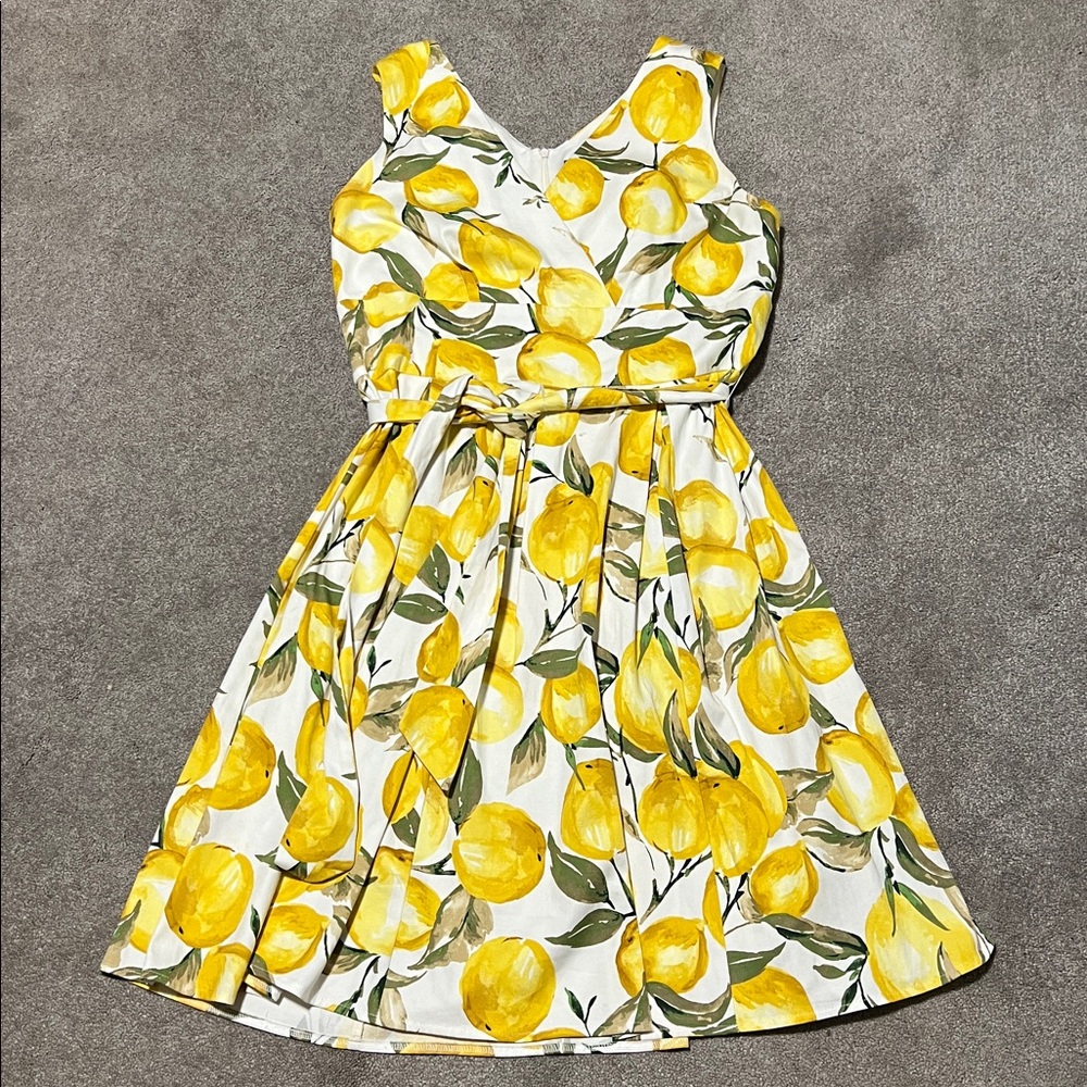 Rabbit Rabbit Rabbit Lemon Printed Midi Dress Wrap Top Belted size 14